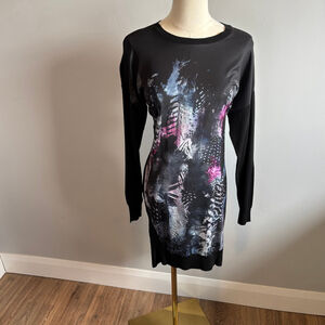 Willow & Thread Women's Multimedia Graphic Black Long Sleeve Sweater Dress SZ XS